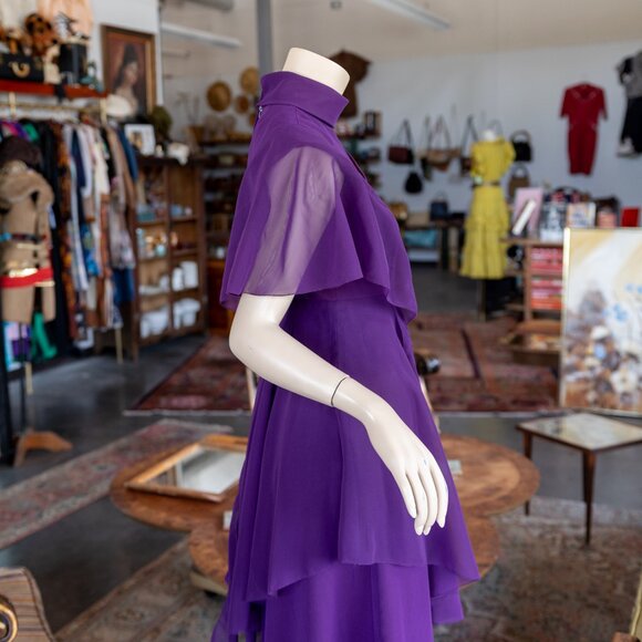 Vintage Late 60s/Early 70s Berkertex Purple Chiffon Dress — Made in England - Picture 10 of 13